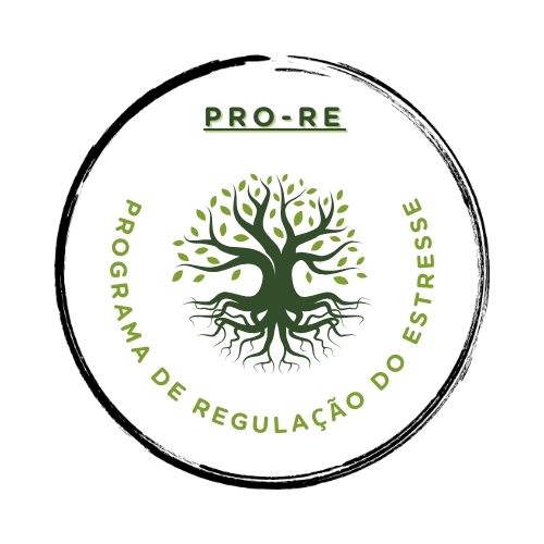 Logomarca do Programa de Regulação do Estresse (PRO-RE), com uma árvore de raízes profundas representando equilíbrio e conexão entre corpo e mente