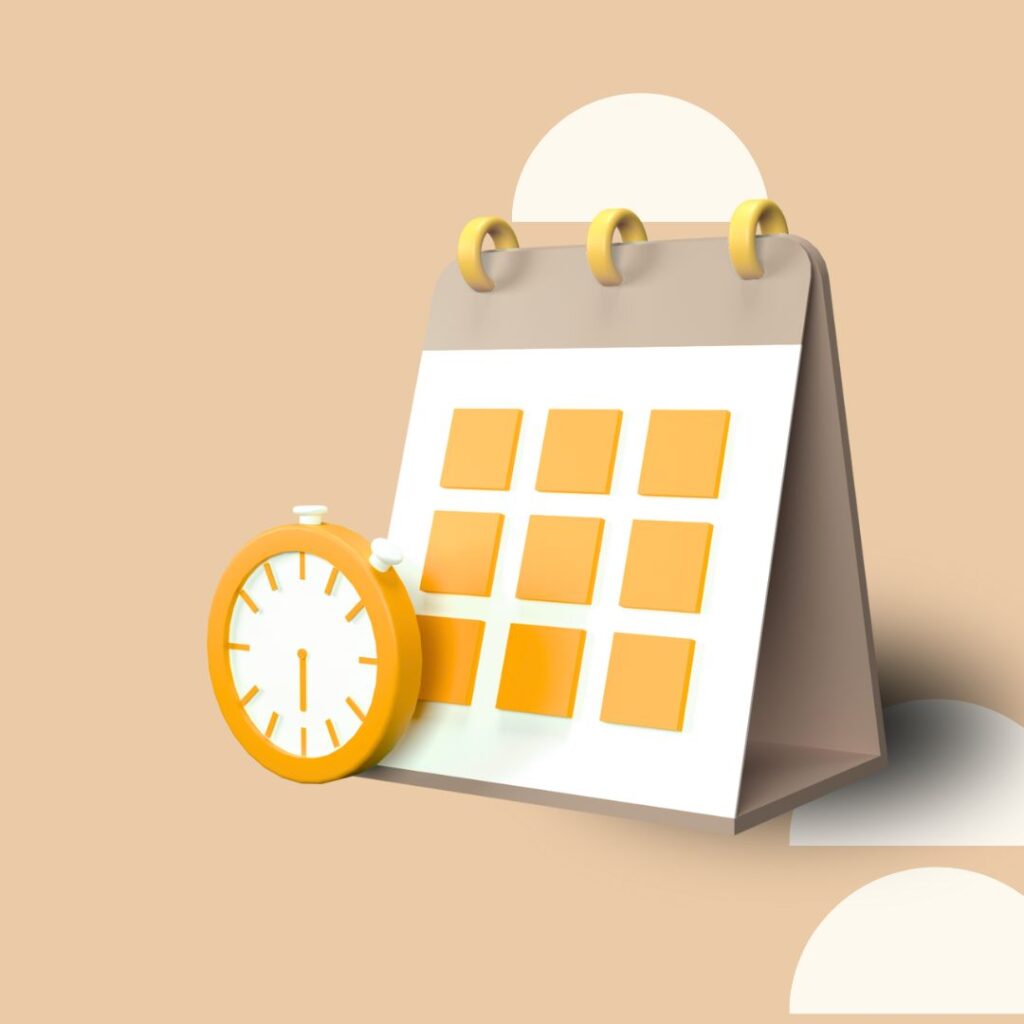 Ilustração de calendário com relógio ao lado, representando agendamento de sessões e gestão de tempo terapêutico.